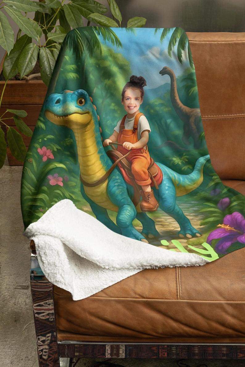Dinosaur blanket folded showing design
