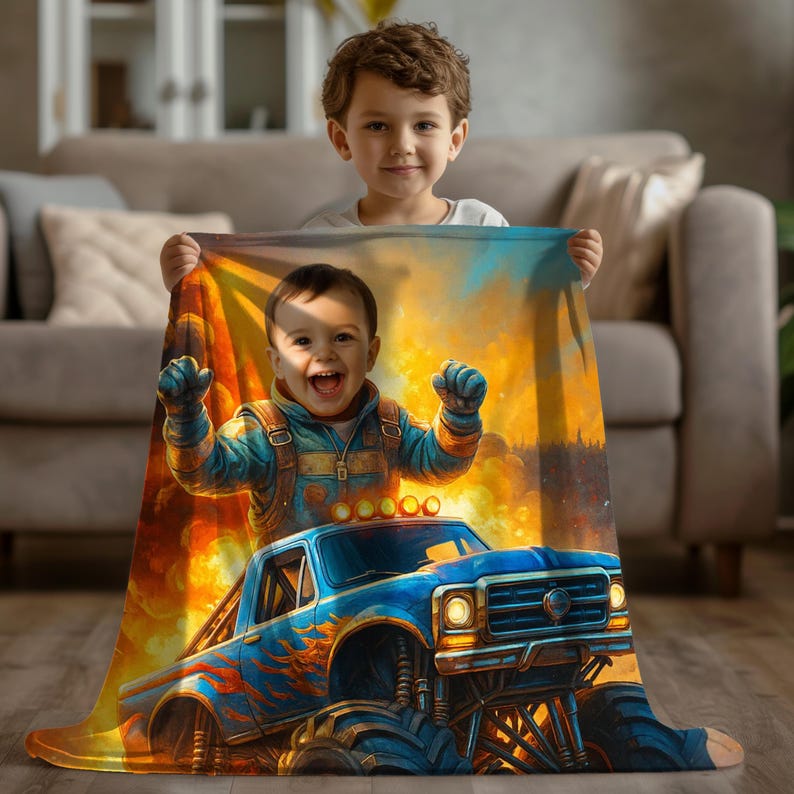 Personalized Monster Truck Gift Blanket lifestyle