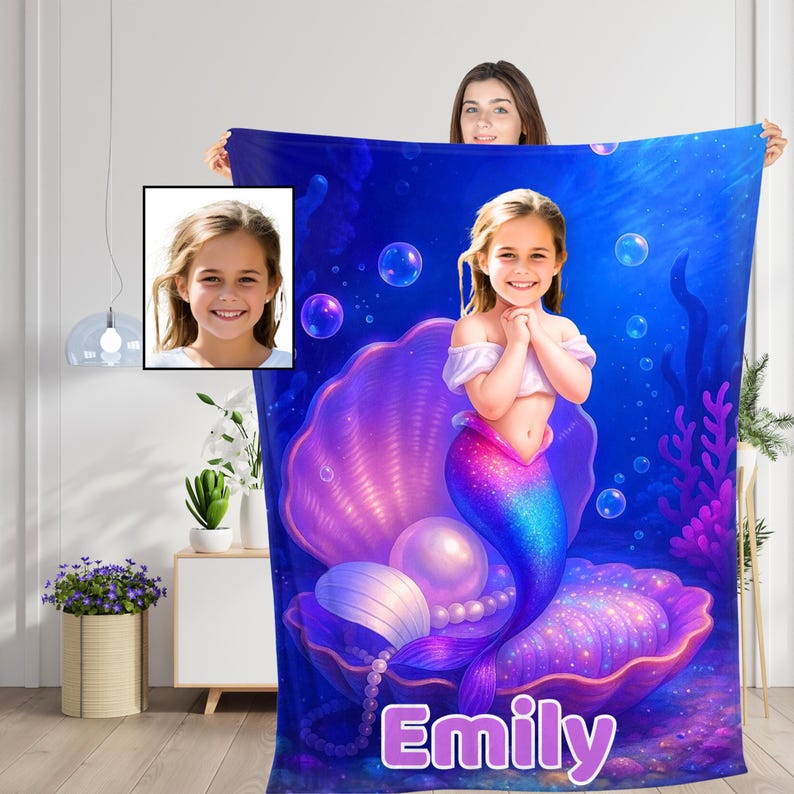 Personalized mermaid blanket with child's face