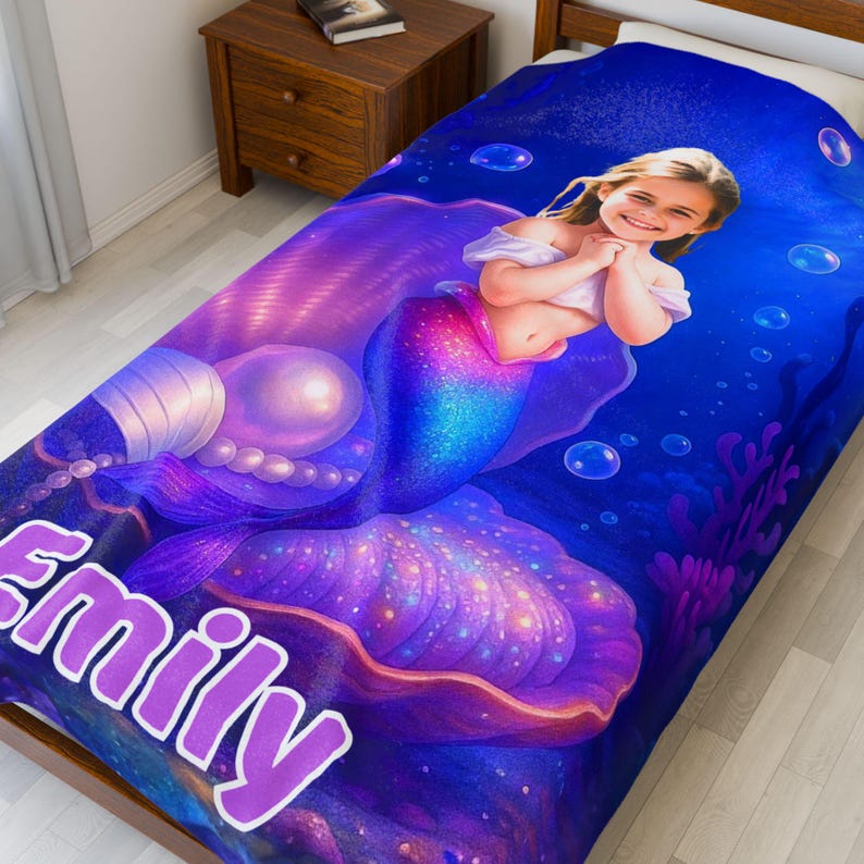 Child using mermaid blanket