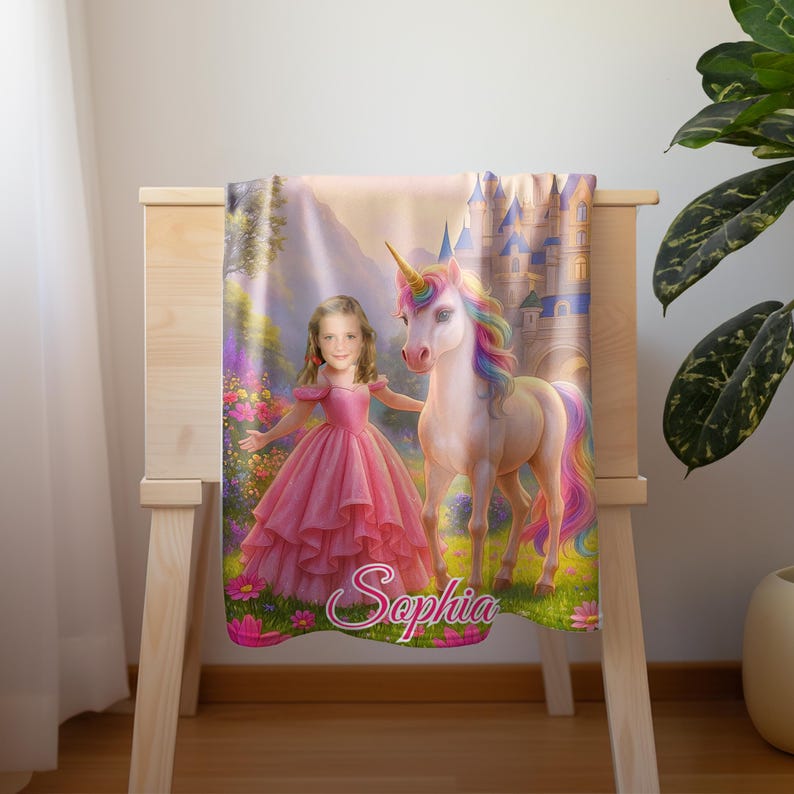Personalized Princess Unicorn Blanket close up