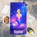 Personalized mermaid beach towel with child's face