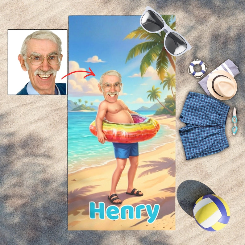 Personalized funny beach towel for grandpa