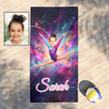 Personalized gymnast galaxy beach towel