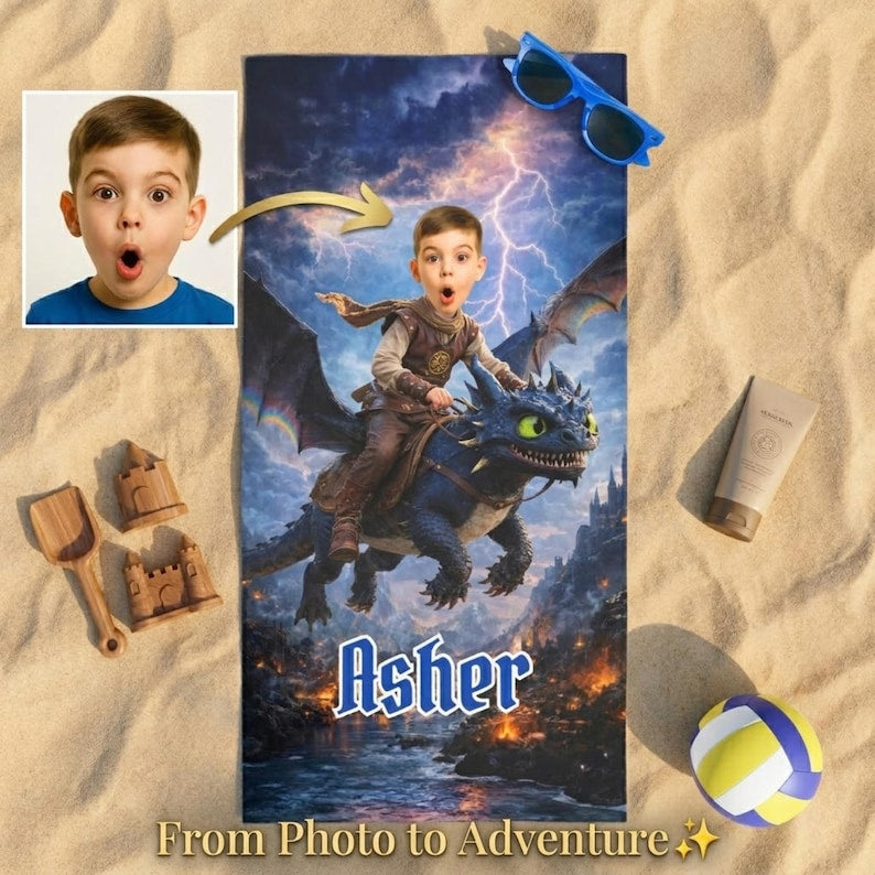 Personalized dragon beach towel