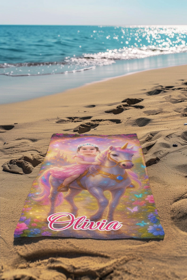 Unicorn princess towel fabric close-up