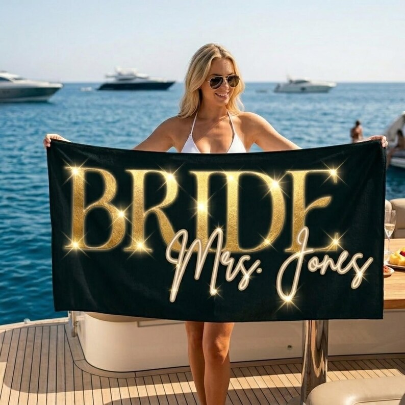 Bride towel on the beach