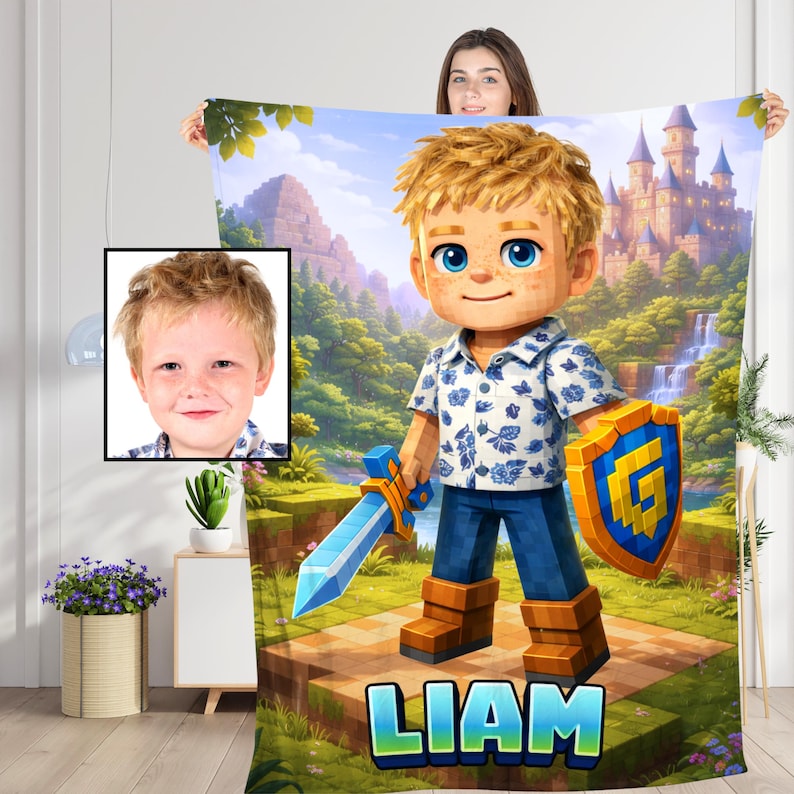 Personalized Pixel Gamer Blanket sizes