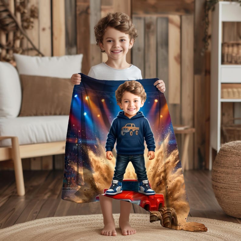 Personalized Monster Truck Blanket lifestyle