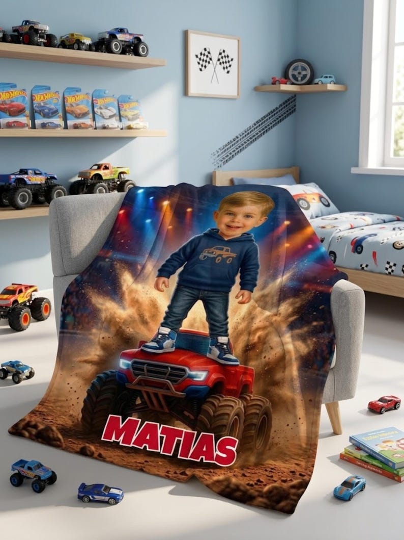Personalized Monster Truck Blanket fabric