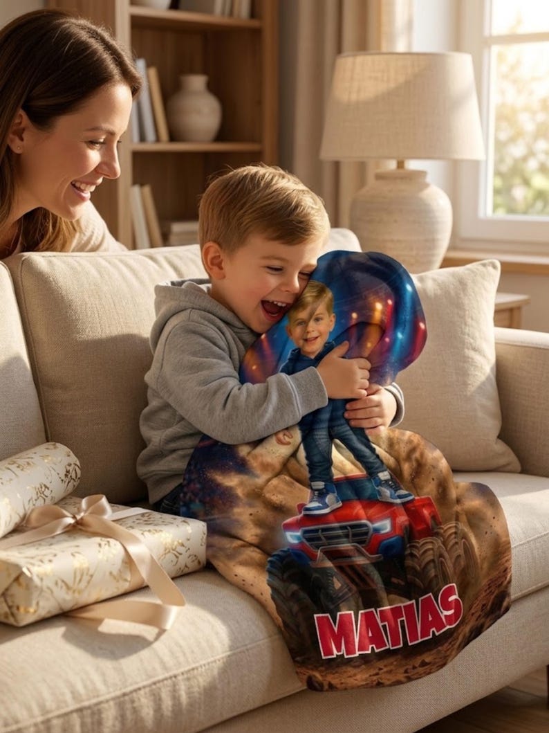 Personalized Monster Truck Blanket close up