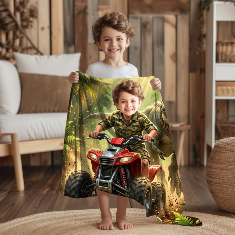 Personalized Dinosaur Adventure Blanket fabric