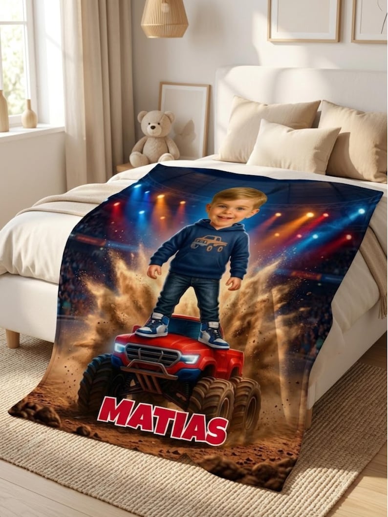 Personalized Monster Truck Blanket detail