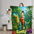 Personalized dinosaur jungle adventure blanket