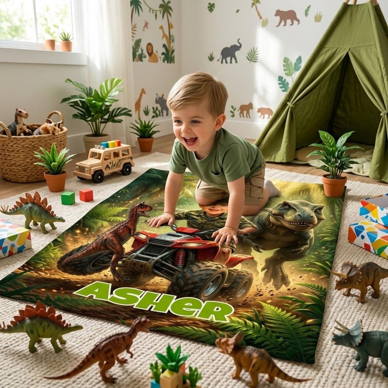 Personalized Dinosaur Adventure Blanket sizes