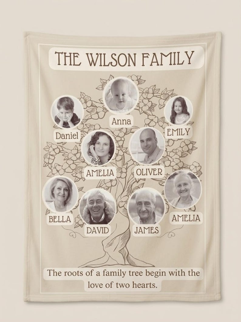 Family tree blanket folded showing design