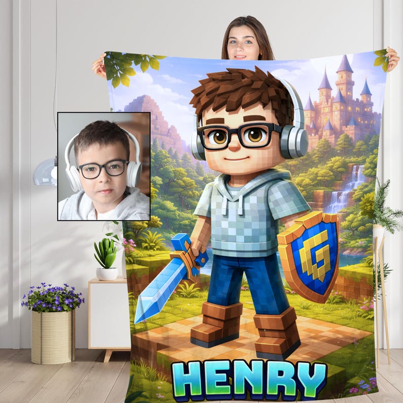 Personalized Pixel Gamer Blanket detail