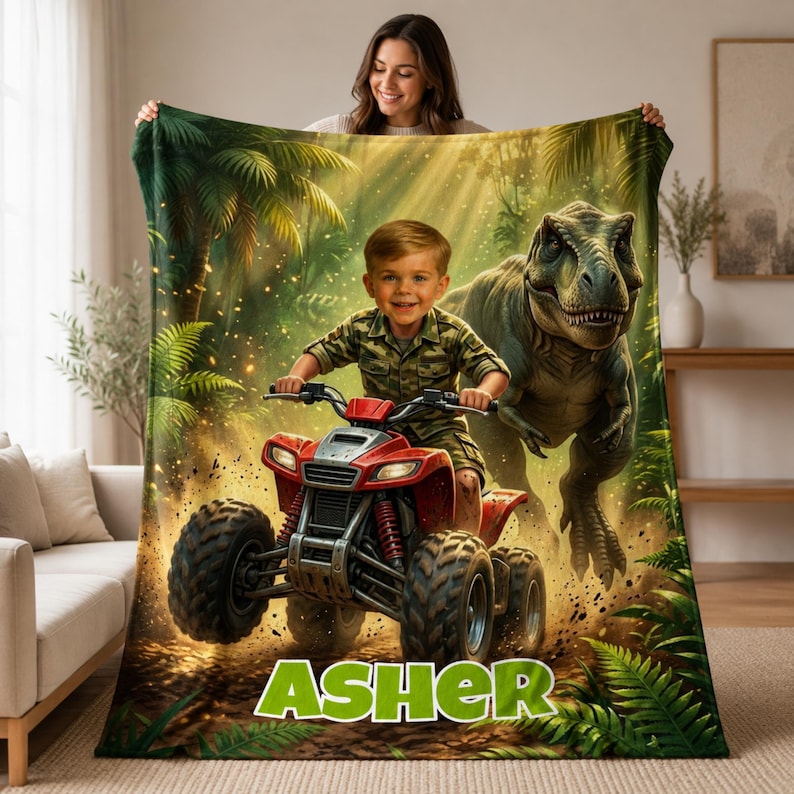 Personalized Dinosaur Adventure Blanket