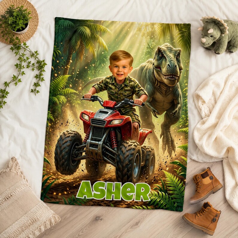 Personalized Dinosaur Adventure Blanket close up