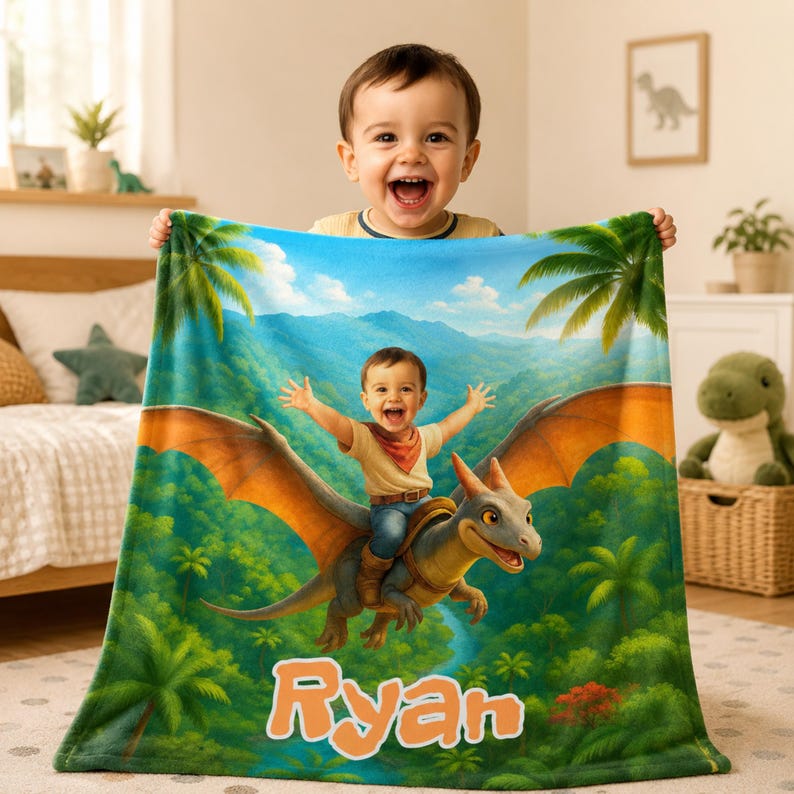Personalized Dinosaur Blanket detail
