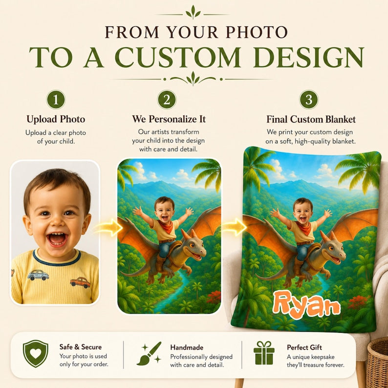 Personalized Dinosaur Blanket close up