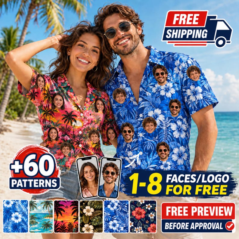 Custom face Hawaiian shirt front