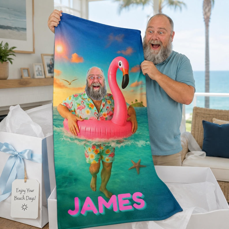 Personalized Flamingo Beach Towel detail