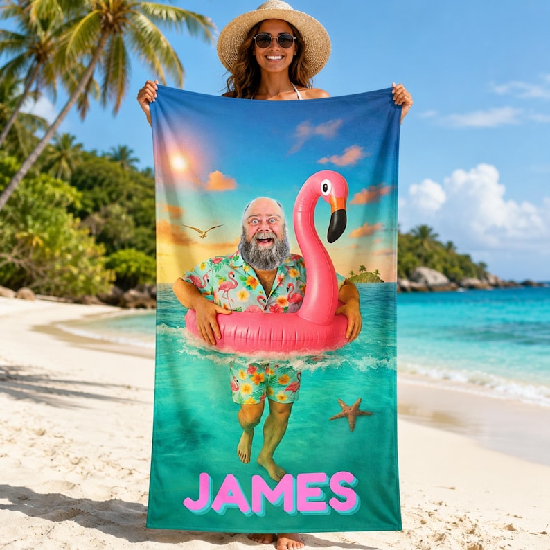 Personalized Flamingo Beach Towel close up