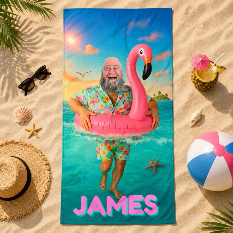 Personalized Flamingo Beach Towel fabric