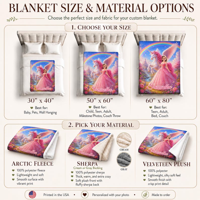 Unicorn princess blanket on bed