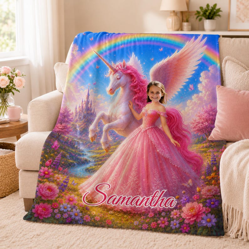 Unicorn princess blanket gift for girls