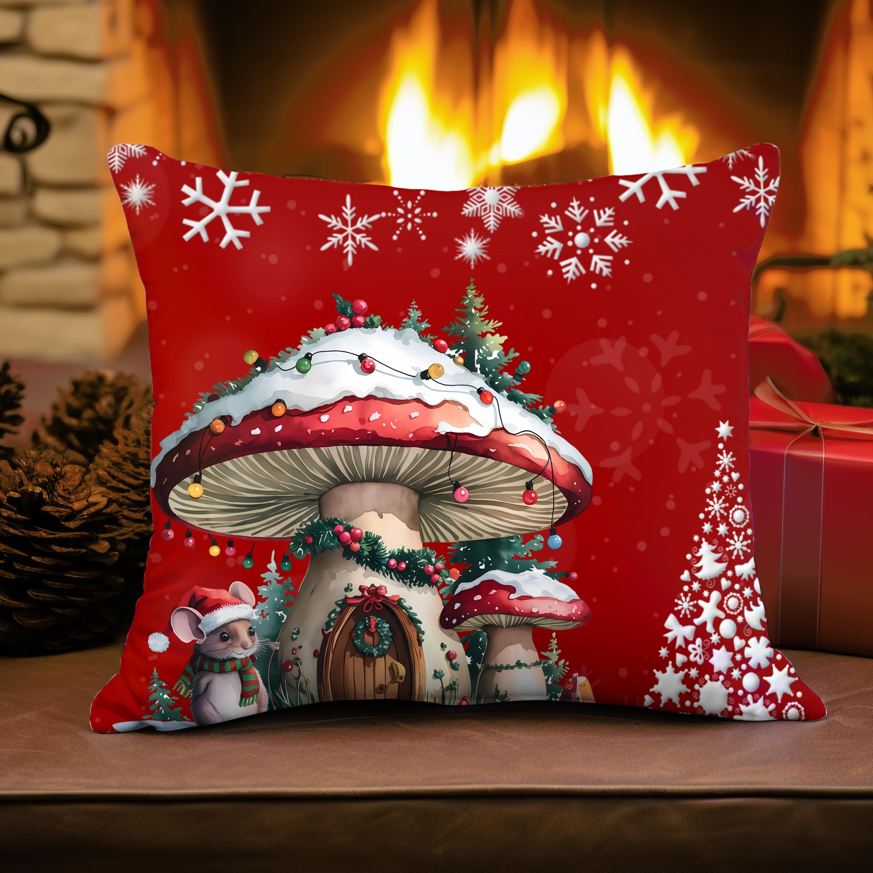 Christmas Mushroom Cozy Village Pillow Cover