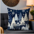 Nordic Winter Wonderland Woven Pillow Cover with snowy trees