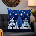 Scandinavian Winter Forest Woven Pillow Cover, Nordic blue and white