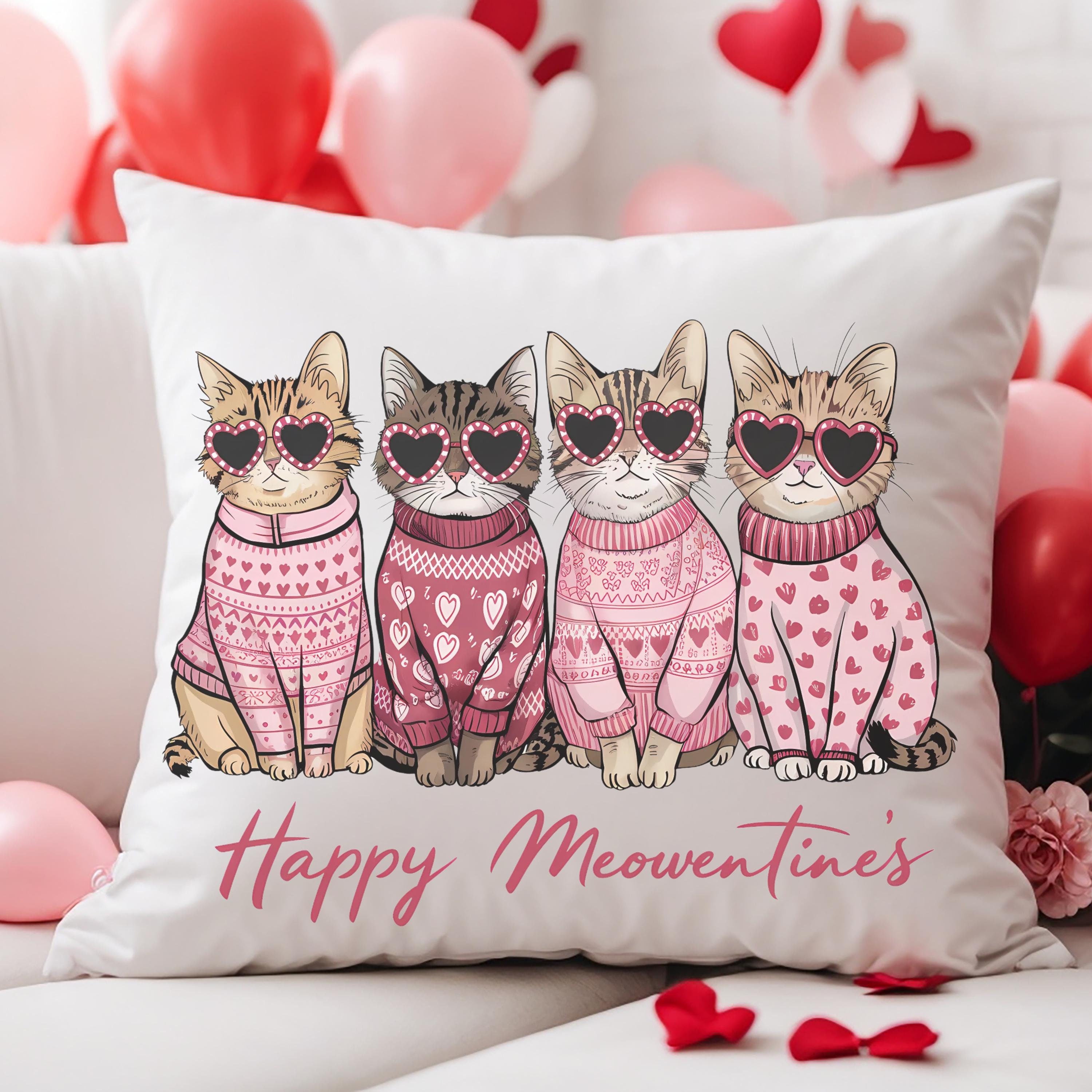 Happy Meowentine's Cat Pillow Cover for Valentine's Day