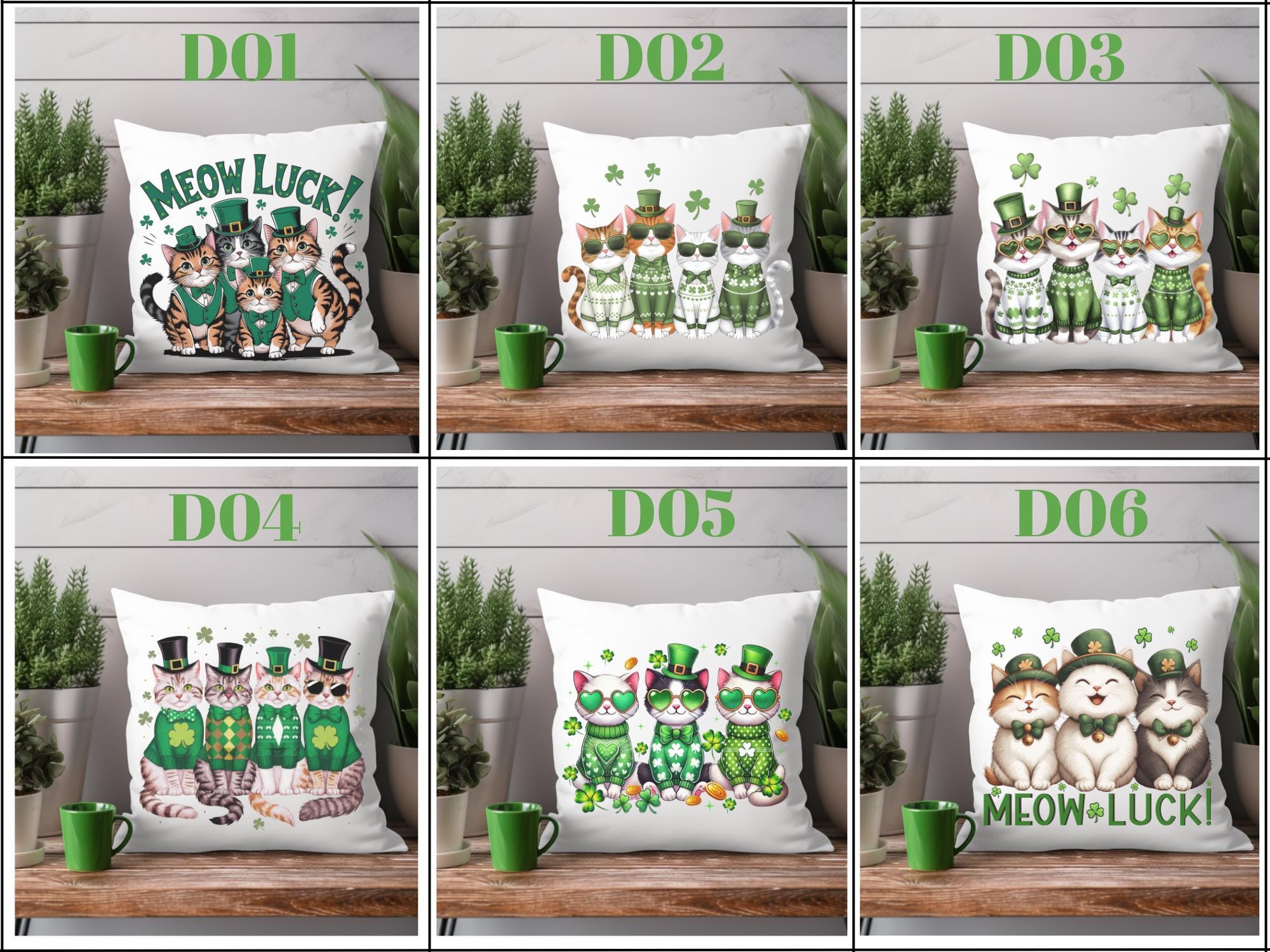 Lucky St. Patrick's Day Cat Pillow Cover with Irish kitty design