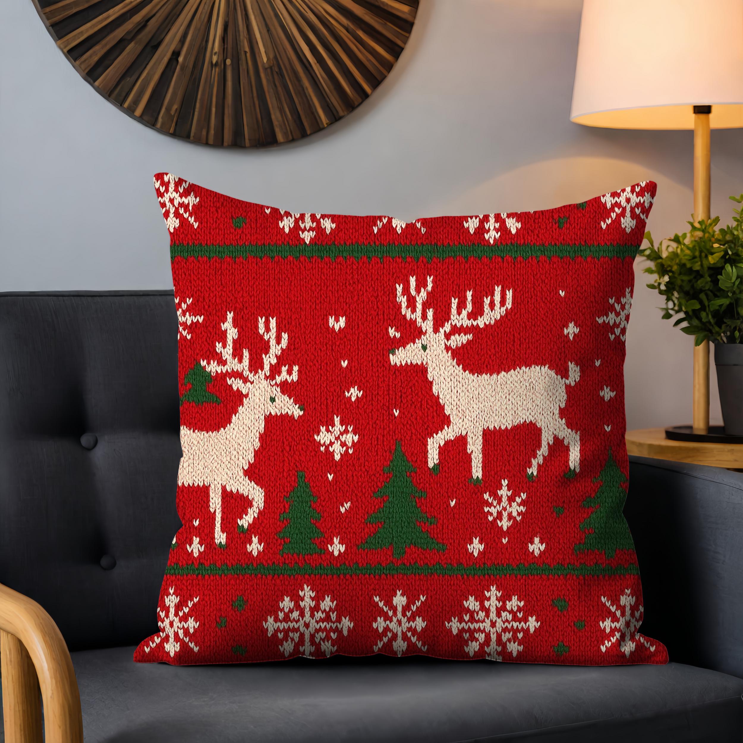 Scandinavian Christmas Pillow Cover with Nordic reindeer