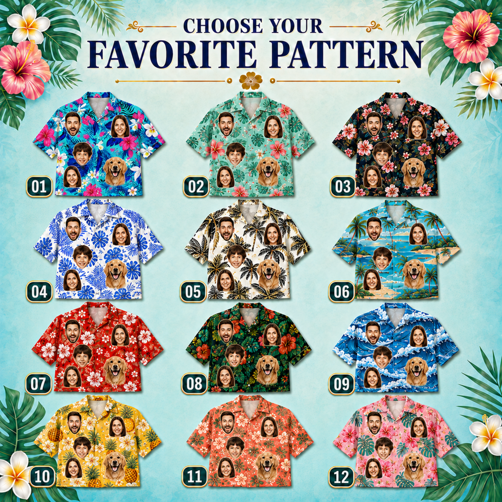 Custom Face Hawaiian Shirt, Personalized Photo Aloha Shirt for Men Women Kids, Tropical Vacation Shirt, Dad Father’s Day Gift. (Copy)