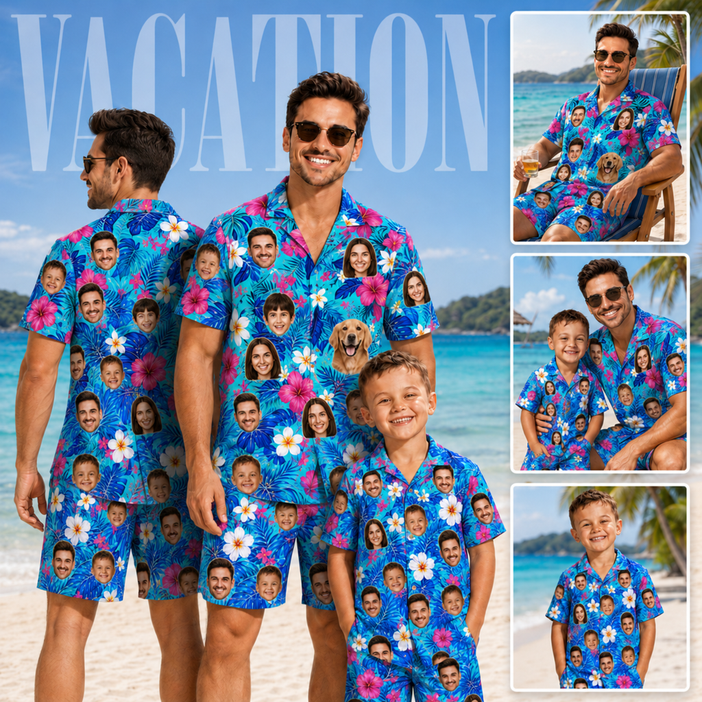 Custom Face Hawaiian Shirt, Personalized Photo Aloha Shirt for Men Women Kids, Tropical Vacation Shirt, Dad Father’s Day Gift. (Copy)