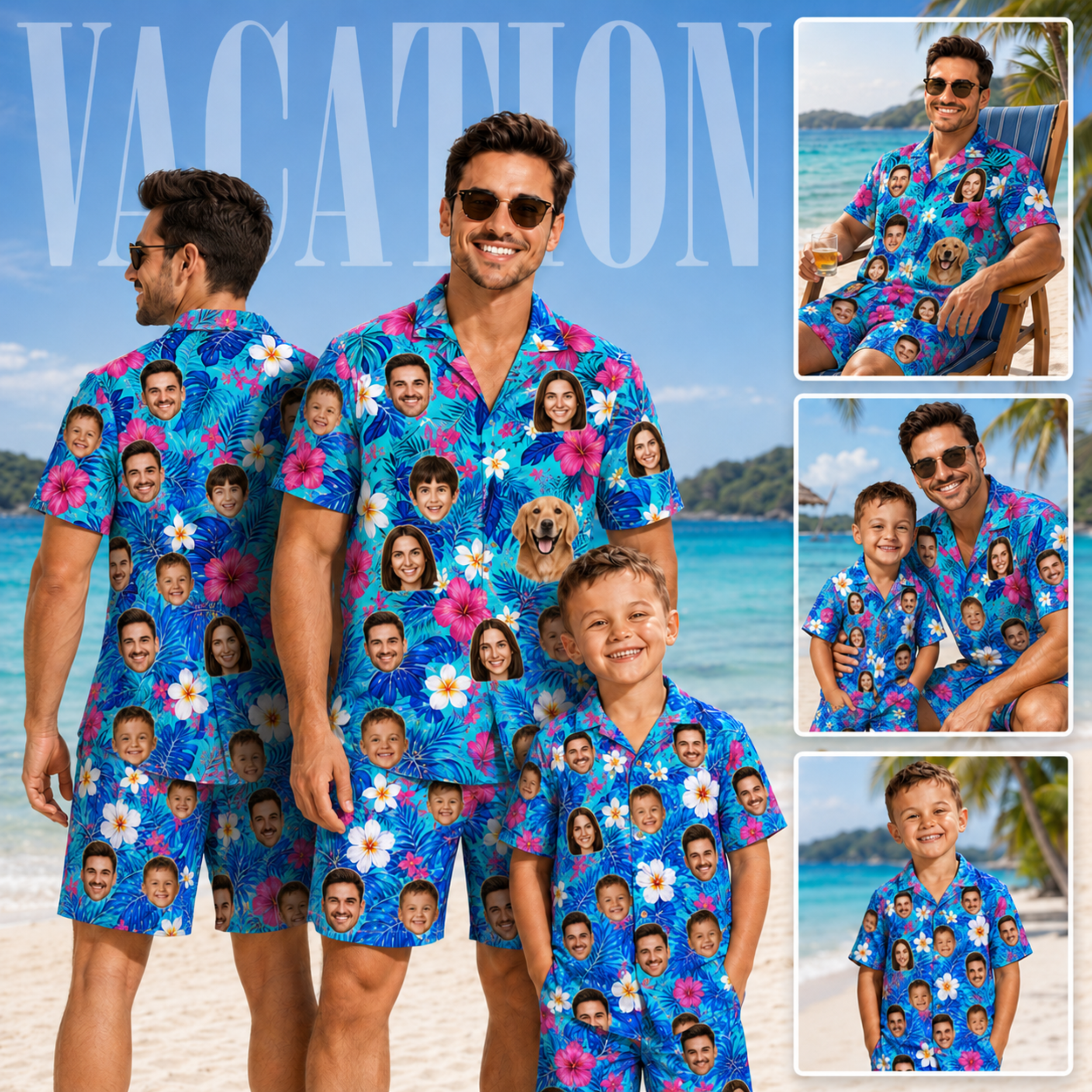 Custom Face Hawaiian Shirt, Personalized Photo Aloha Shirt for Men Women Kids, Tropical Vacation Shirt, Dad Father’s Day Gift. (Copy)